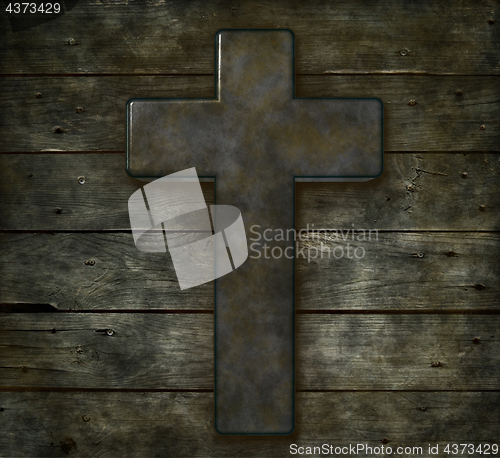 Image of christian cross on old wooden planks