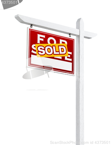 Image of Left Facing Sold For Sale Real Estate Sign Isolated on a White B