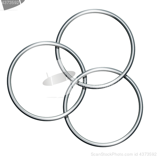 Image of Three linking metal rings for showing magic trick.