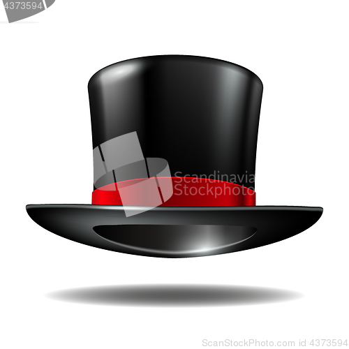 Image of Black cylinder hat with red ribbon