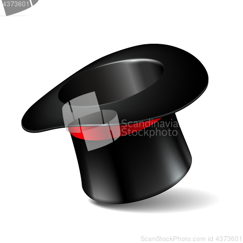 Image of Black cylinder hat with red ribbon