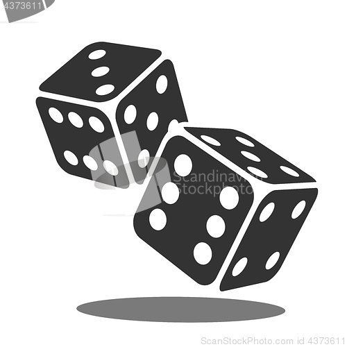 Image of Two black falling dice isolated on white.