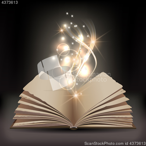 Image of Open book with mystic bright light