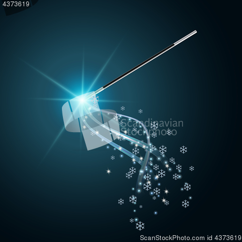 Image of Magic wand with flying snowflakes