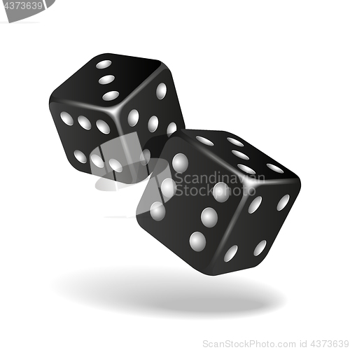 Image of Two black falling dice isolated on white.