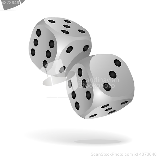 Image of Two white falling dice isolated on white