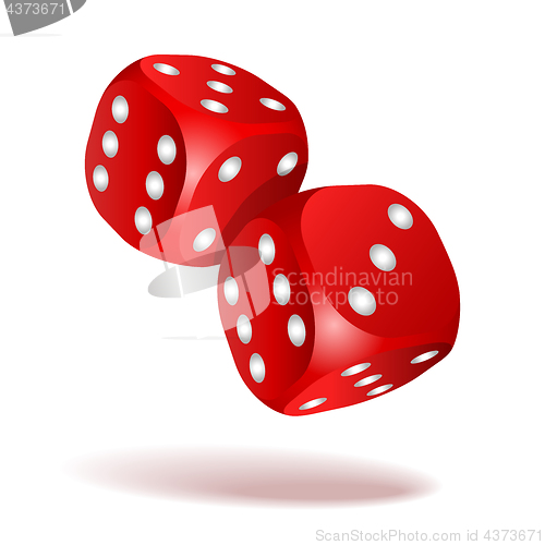 Image of Red dice with white pips on the white background
