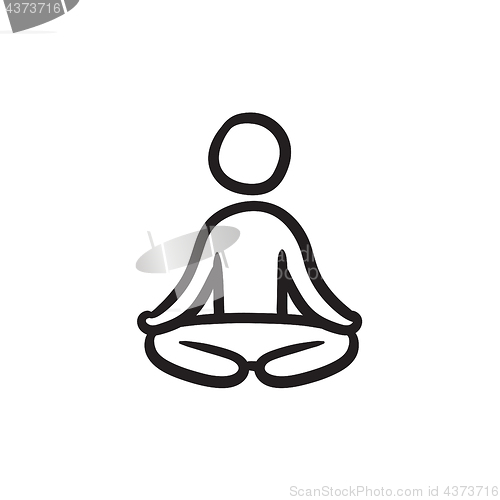 Image of Man meditating in lotus pose sketch icon.