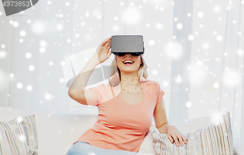 Image of woman in virtual reality headset or 3d glasses