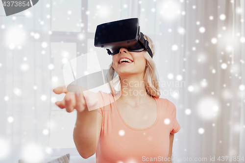 Image of woman in virtual reality headset or 3d glasses