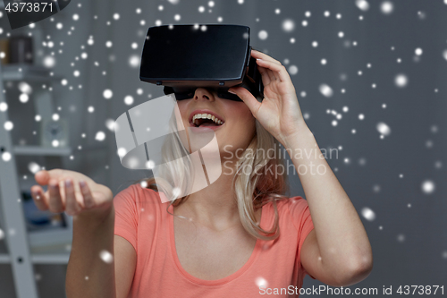 Image of woman in virtual reality headset or 3d glasses