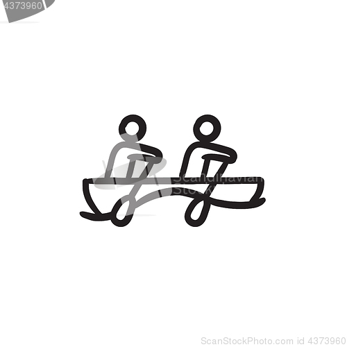 Image of Tourists sitting in boat sketch icon.