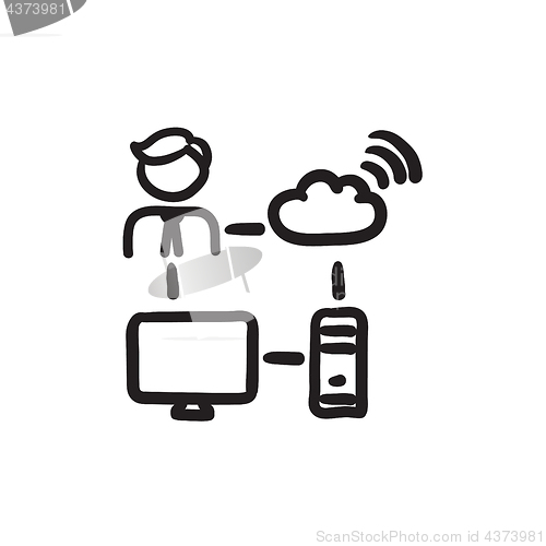 Image of Cloud computing sketch icon.