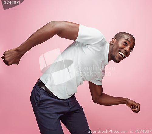 Image of Portrait of a very happy afro American man