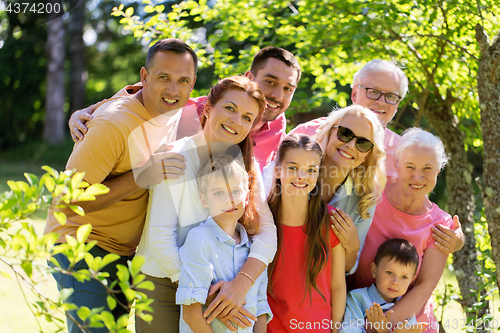 Image of happy family portrait in summer garden