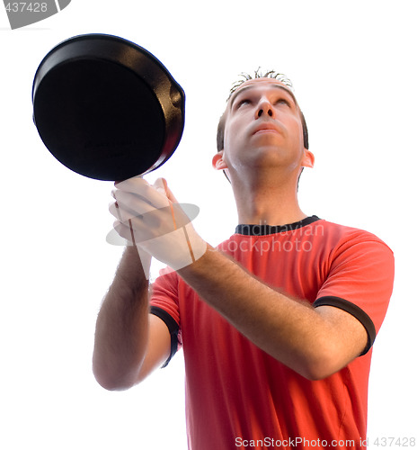 Image of Man Catching Food In Pan