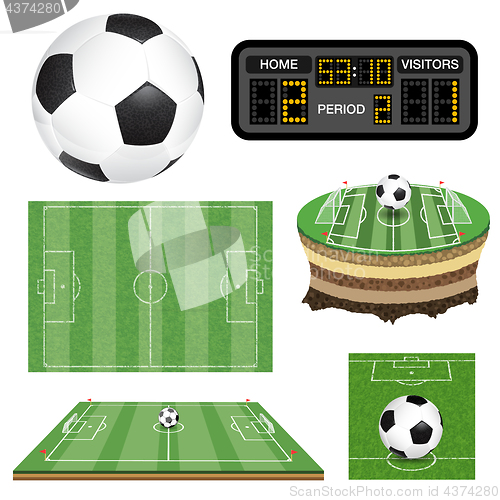 Image of Soccer Football Field, Ball and Scoreboard