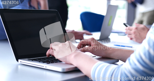 Image of office and teamwork concept - group of business people having a 