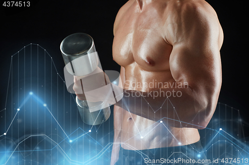 Image of close up of man with dumbbells exercising