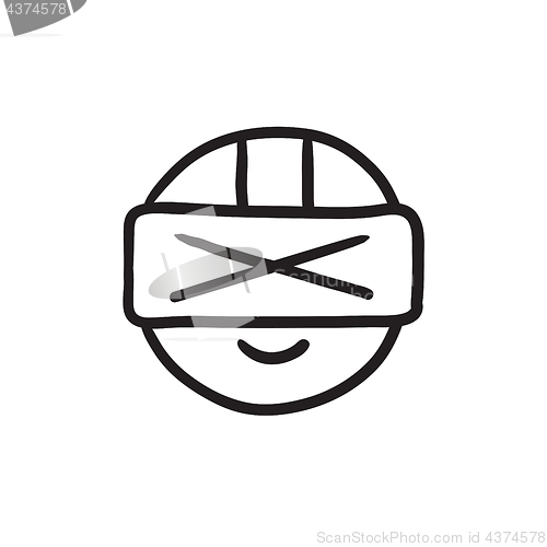 Image of Man wearing virtual reality headset sketch icon.