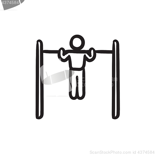 Image of Gymnast exercising on bar sketch icon.