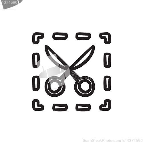 Image of Scissors with dotted lines sketch icon.