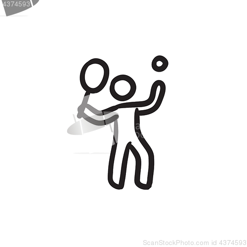 Image of Man playing big tennis sketch icon.