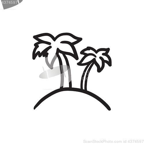 Image of Two palm trees on island sketch icon.