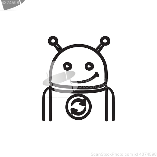 Image of Android with refresh sign sketch icon.
