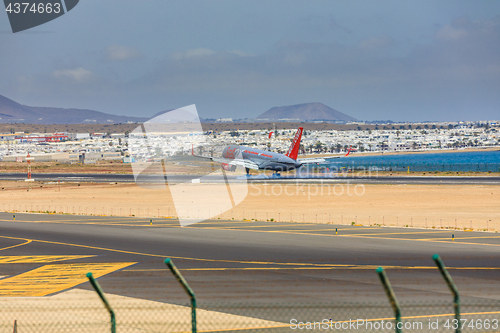 Image of ARECIFE, SPAIN - APRIL, 15 2017: Boeing 757 - 200 of JET2 with t