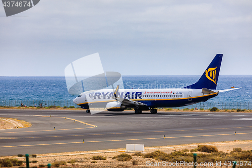 Image of ARECIFE, SPAIN - APRIL, 15 2017: Boeing 737-800 of RYANAIR with 