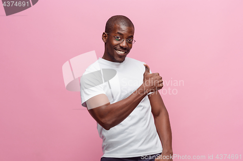 Image of Portrait of a very happy afro American man