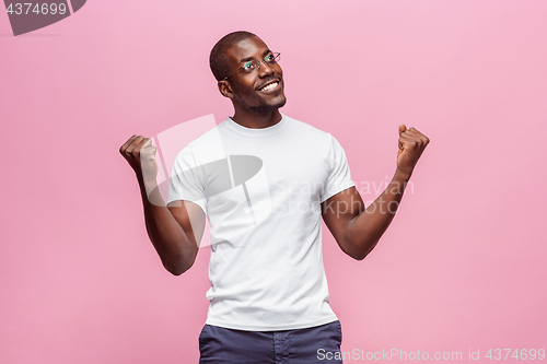 Image of Portrait of a very happy afro American man