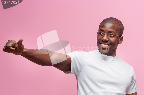 Image of Portrait of a very happy afro American man