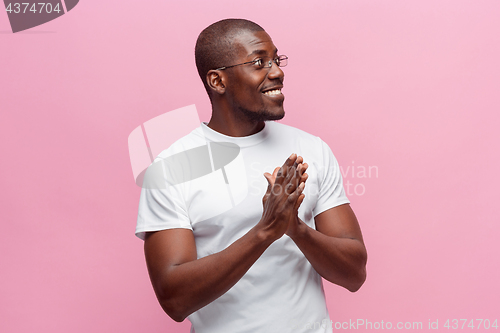 Image of Portrait of a very happy afro American man