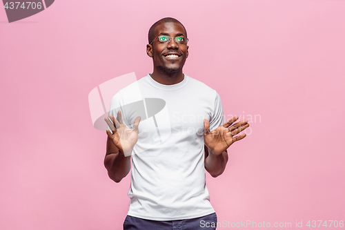 Image of Portrait of a very happy afro American man