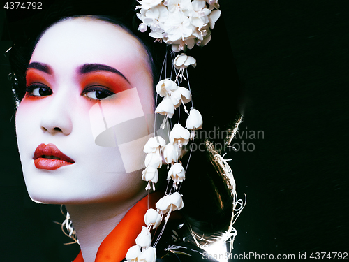 Image of geisha in kimono on black