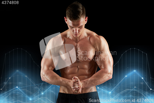 Image of young man or bodybuilder with bare torso