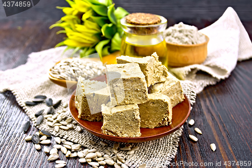 Image of Halva in plate on dark board