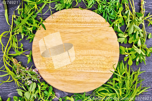 Image of Frame of spicy grass and round board