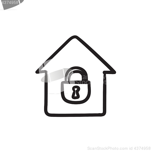 Image of House with closed lock sketch icon.