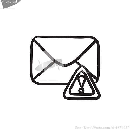 Image of Envelope mail with warning signal sketch icon.