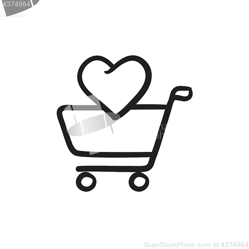 Image of Shopping cart with heart sketch icon.