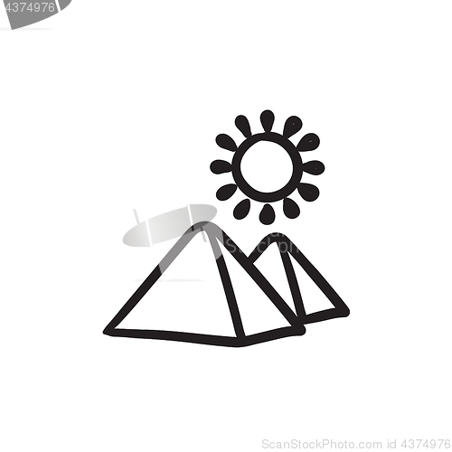 Image of Egyptian pyramids sketch icon.