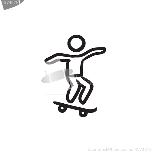 Image of Man riding on skateboard  sketch icon.