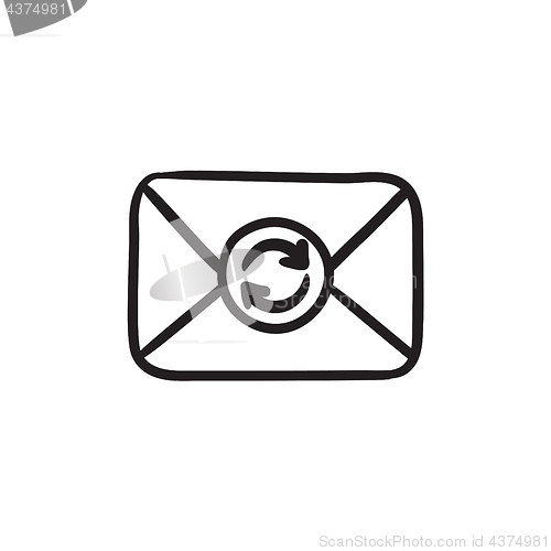 Image of Envelope mail with refresh sign sketch icon.