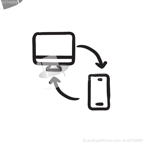 Image of Synchronization computer with phone sketch icon.
