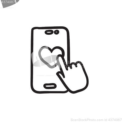 Image of Smartphone with heart sign sketch icon.