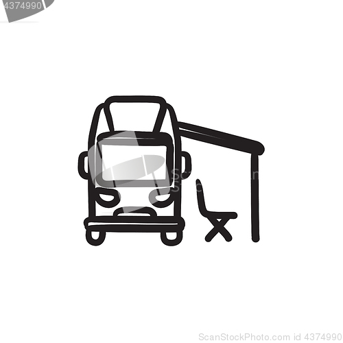 Image of Motorhome with tent sketch icon.