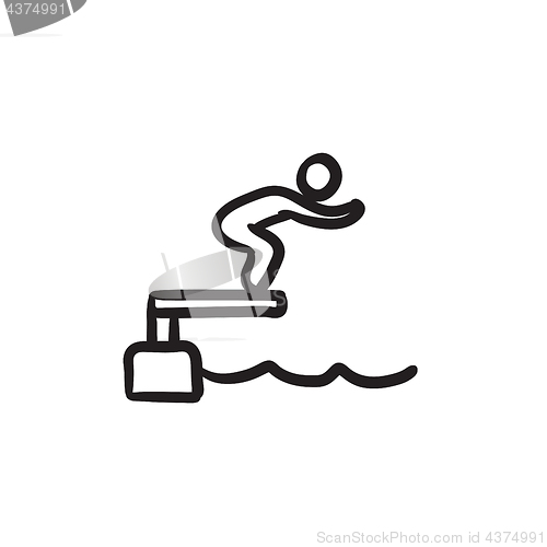 Image of Swimmer jumping in pool sketch icon.